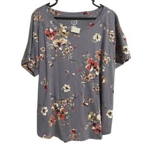 Maurices Gray Floral Short-Sleeve Scoop Neck Top 🆕